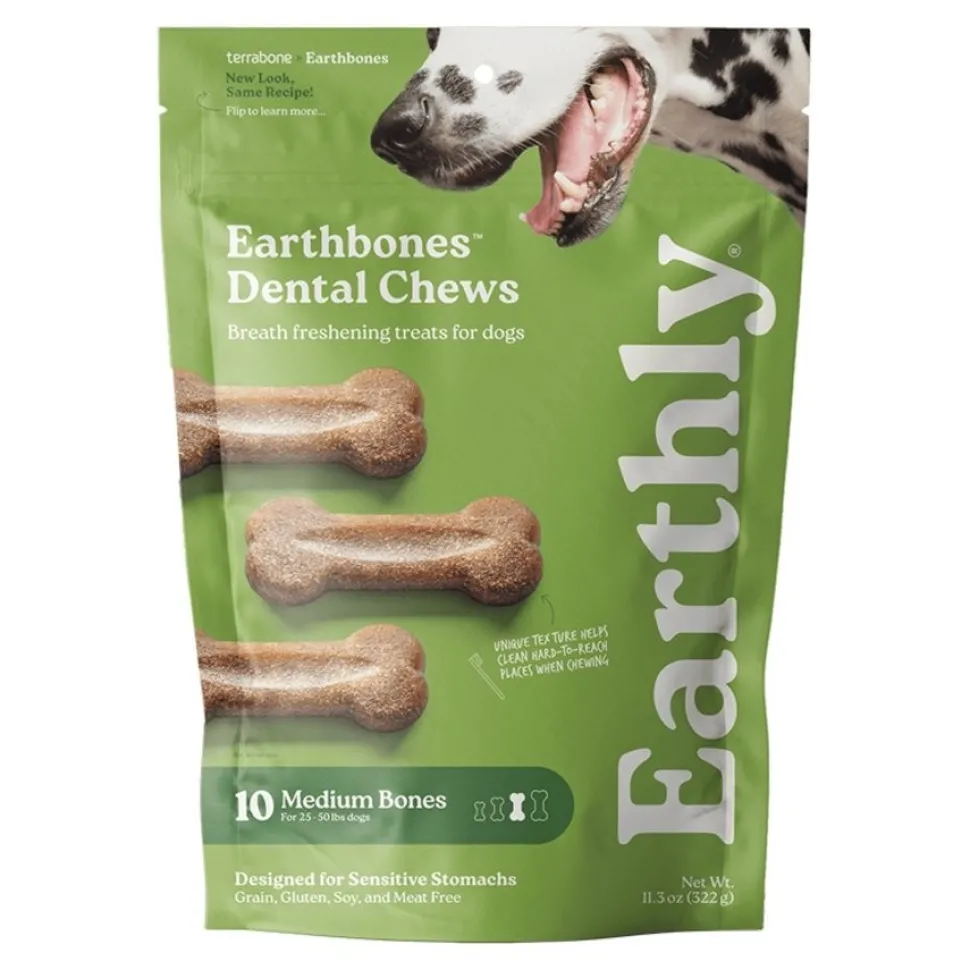 Earthly Earthbones Dental Chew Dog Treats Medium 10 Count 11.3-oz