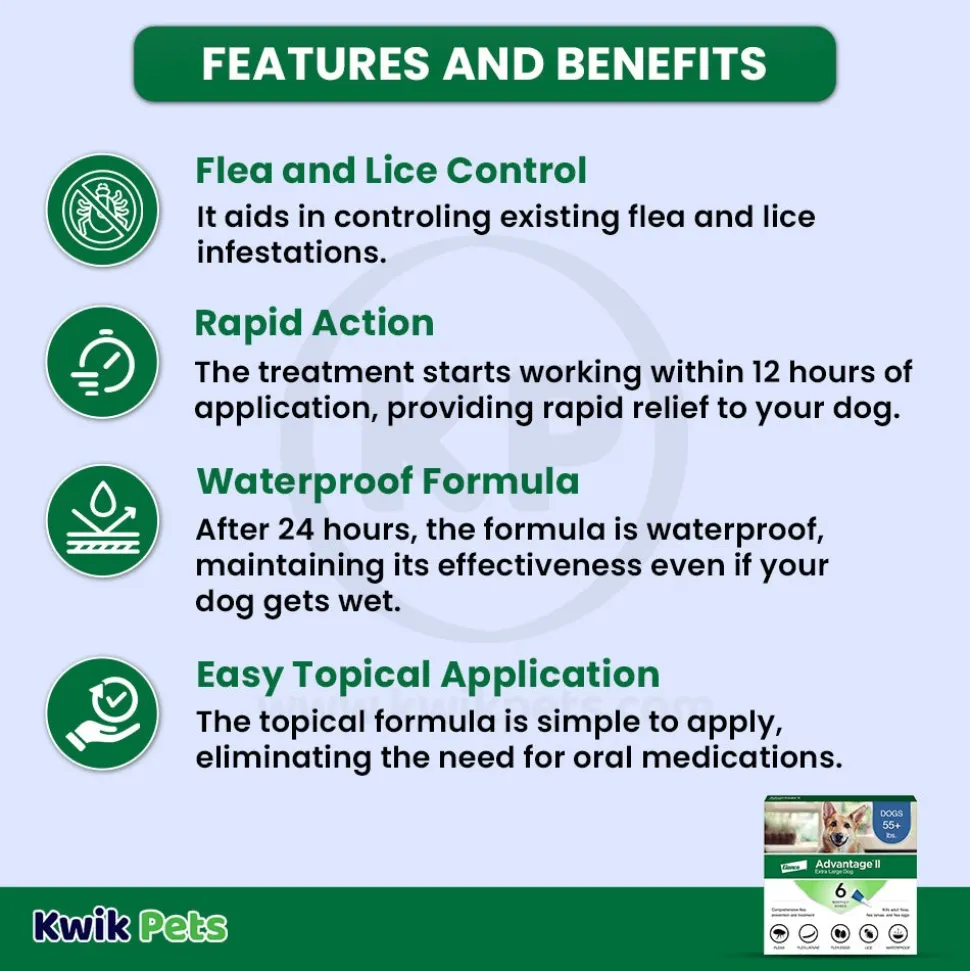 Elanco Advantage II 6-Month Supply Topical Flea Treatment & Prevention for Extra Large Dogs Over 55 lbs