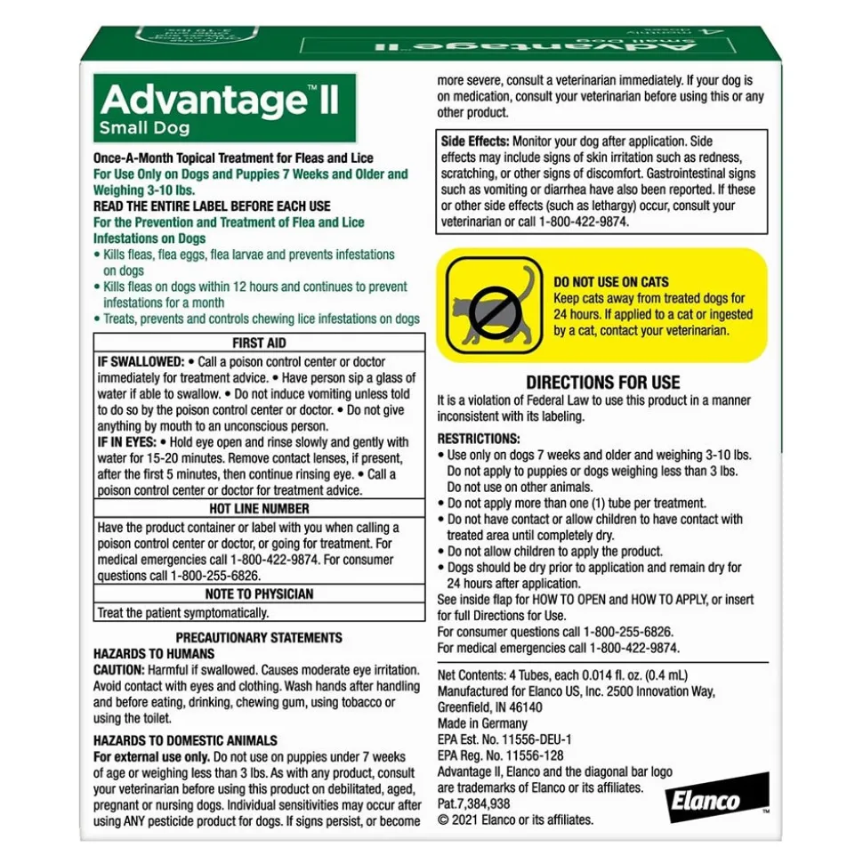 Elanco Advantage II 4-Month Supply Topical Flea Treatment & Prevention for Small Dogs 3-10 lbs