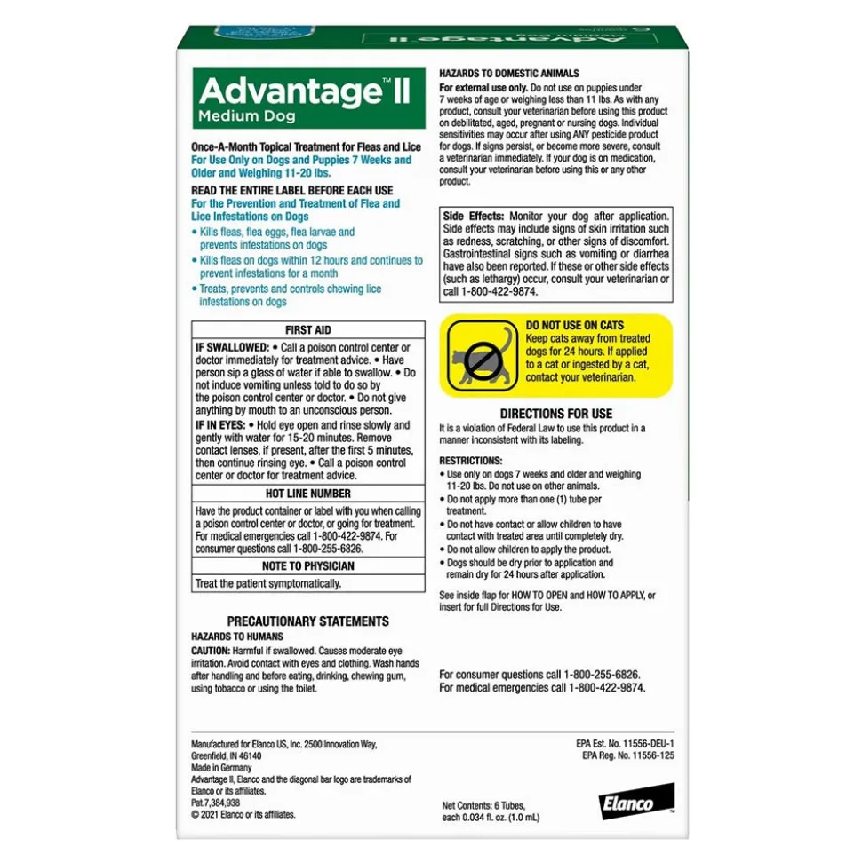 Elanco Advantage II 6-Month Supply Topical Flea Treatment & Prevention for Medium Dogs 11-20 lbs