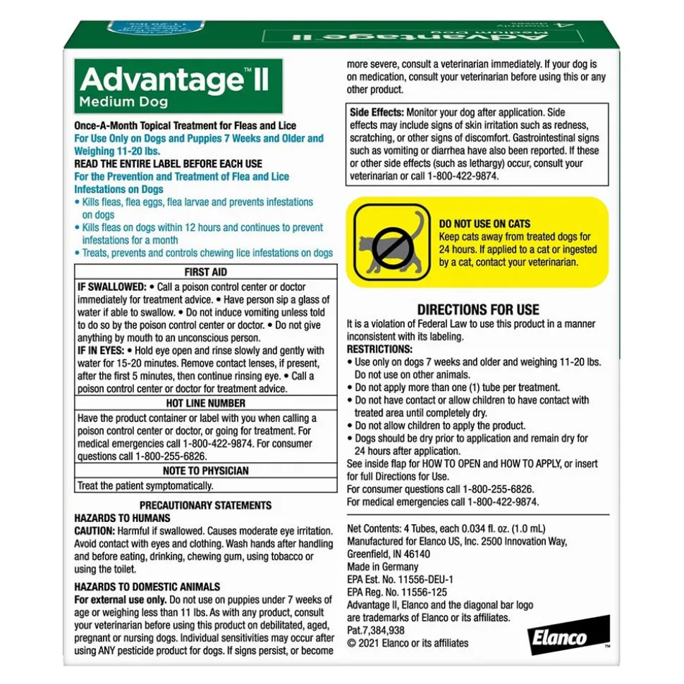 Elanco Advantage II 4-Month Supply Topical Flea Treatment & Prevention for Medium Dogs 11-20 lbs