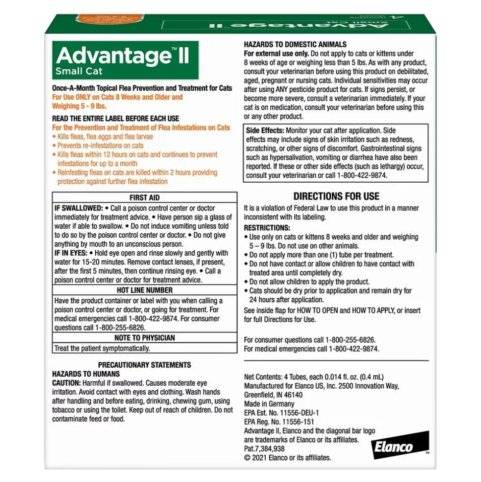 Elanco Advantage II 4-Month Supply Topical Flea Treatment & Prevention for Small Cats 5-9 lbs