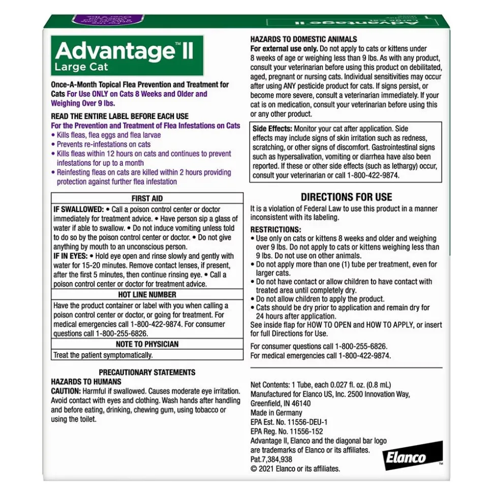 Elanco Advantage II 1-Month Supply Topical Flea Treatment & Prevention for Large Cats Over 9 lbs