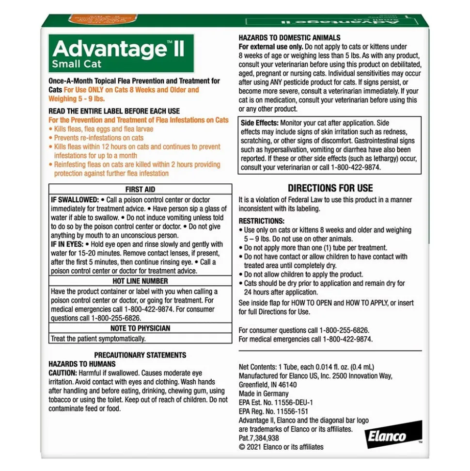 Elanco Advantage II 1-Month Supply Topical Flea Treatment & Prevention for Small Cats 5-9 lbs