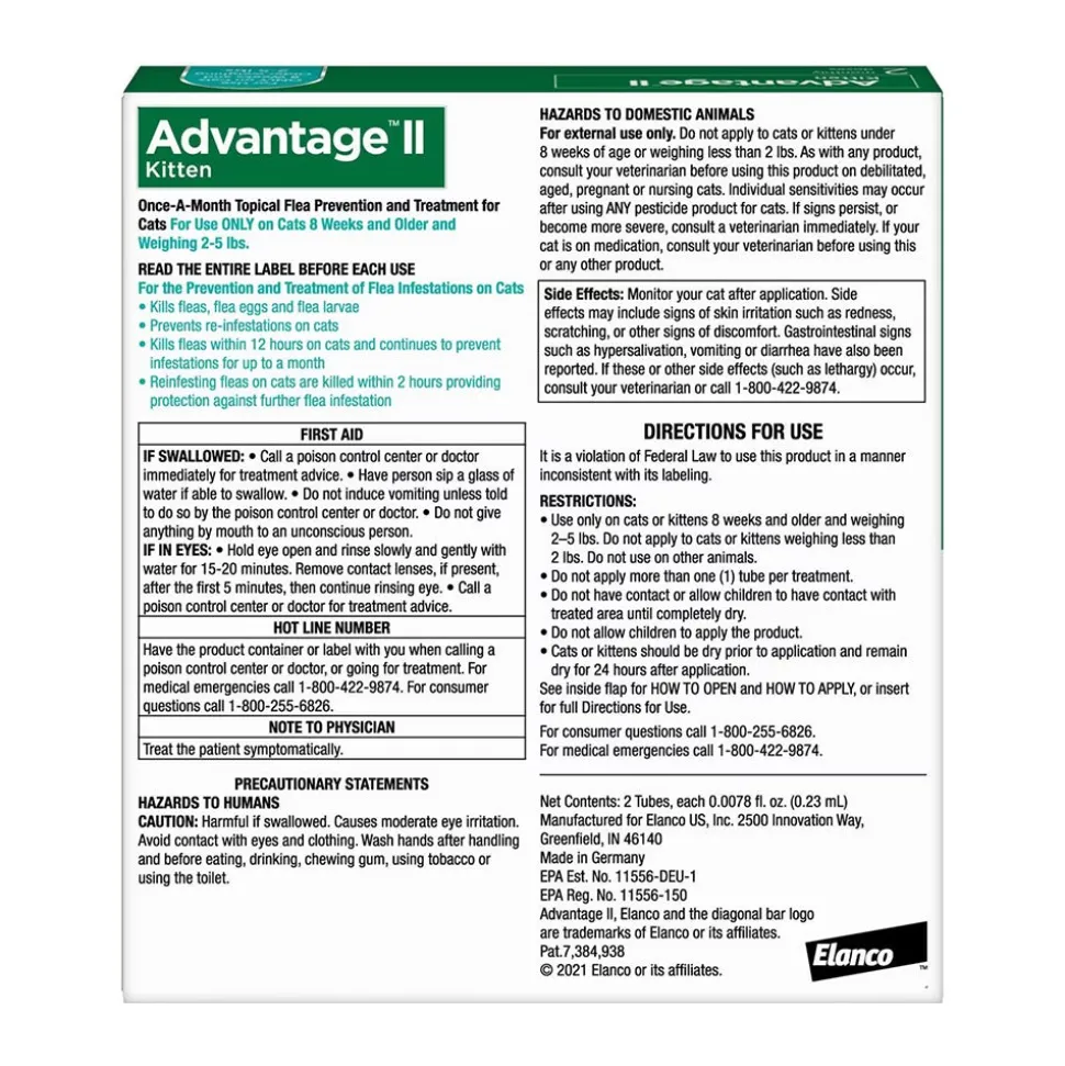 Elanco Advantage II 2-Month Supply Topical Flea Treatment & Prevention for Kittens 2-5 lbs