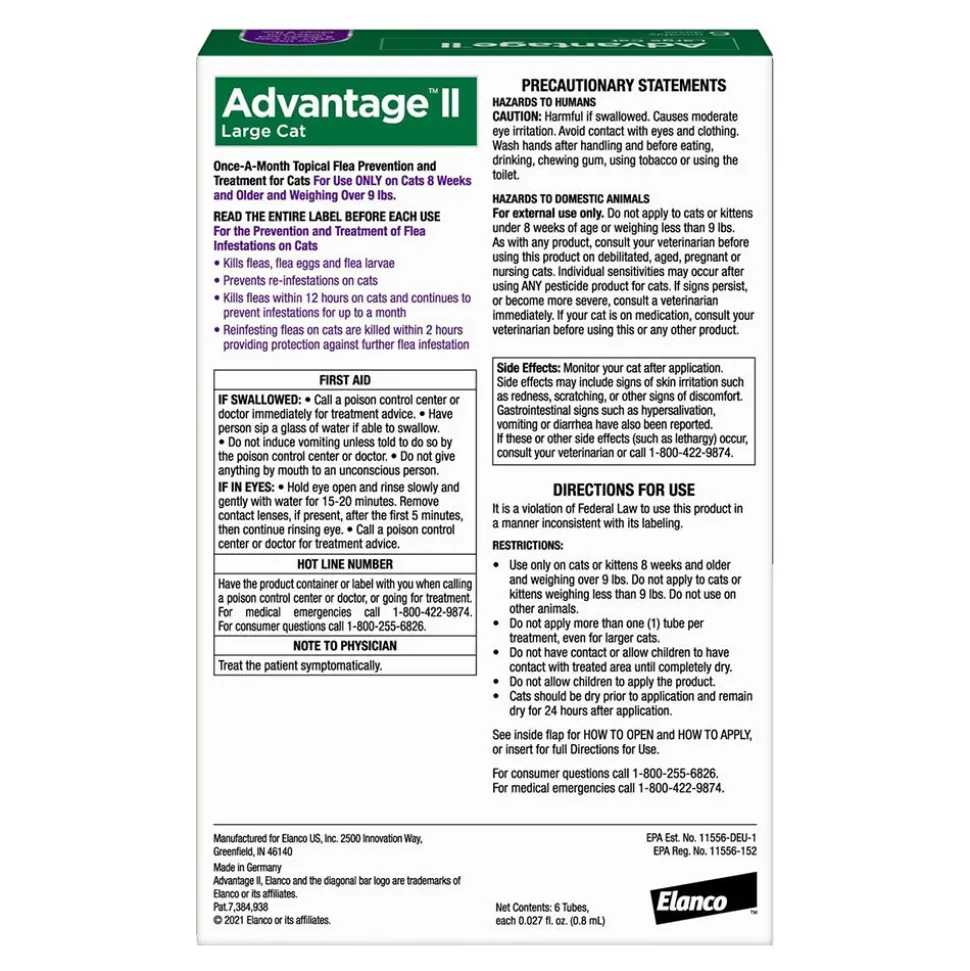 Elanco Advantage II 6-Month Supply Topical Flea Treatment & Prevention for Large Cats Over 9 lbs