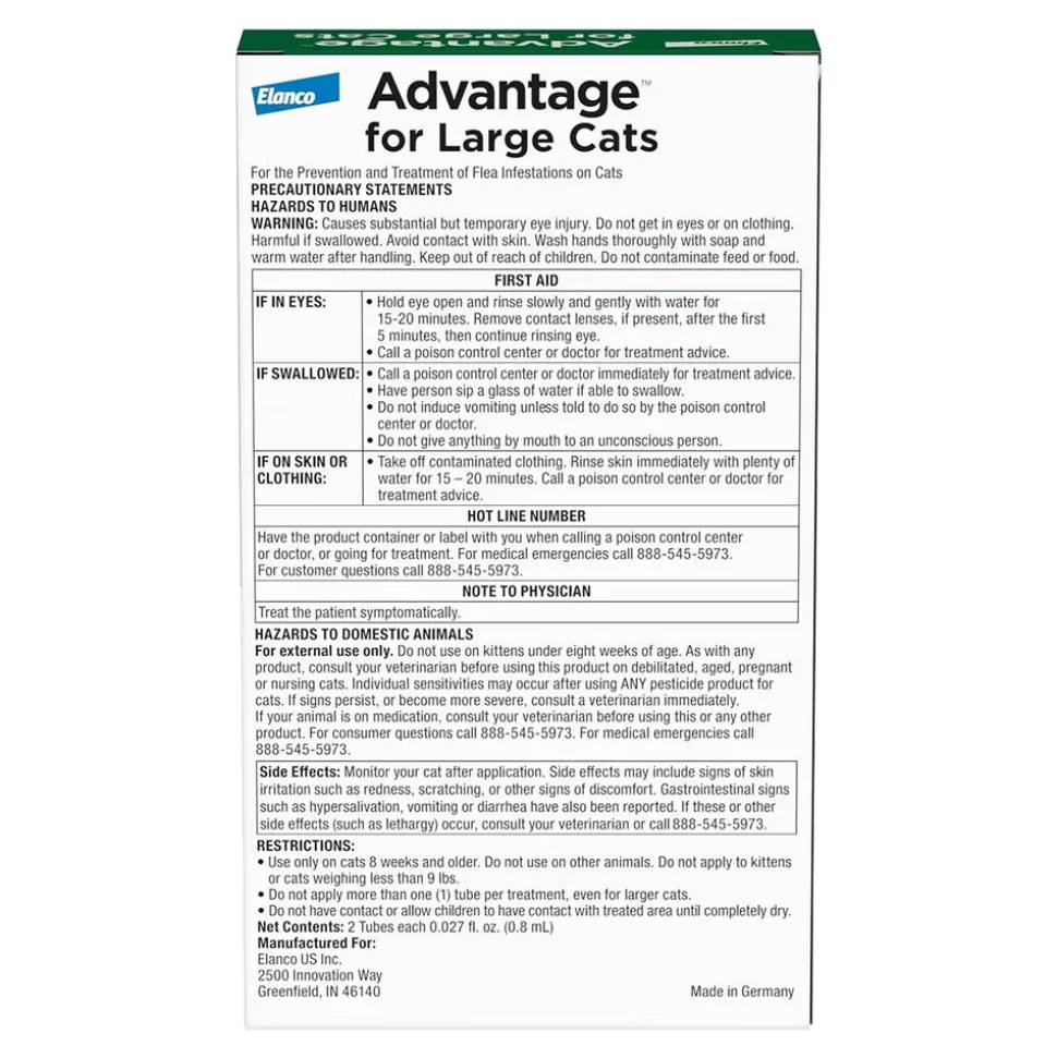 Elanco Advantage 2-Month Supply Topical Flea Treatment for Large Cats Over 9 lbs