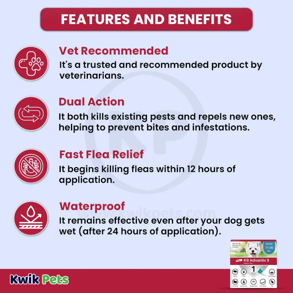 Elanco K9 Advantix II 1-Month Supply Topical Flea, Tick & Mosquito Treatment & Prevention for Medium Dogs 11-20 lbs