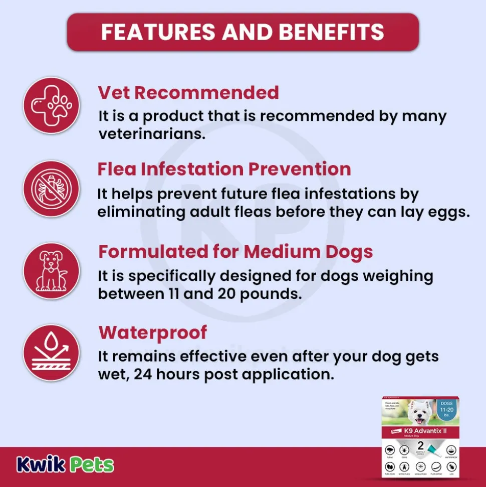 Elanco K9 Advantix II 2-Month Supply Topical Flea, Tick & Mosquito Treatment & Prevention for Medium Dogs 11-20 lbs