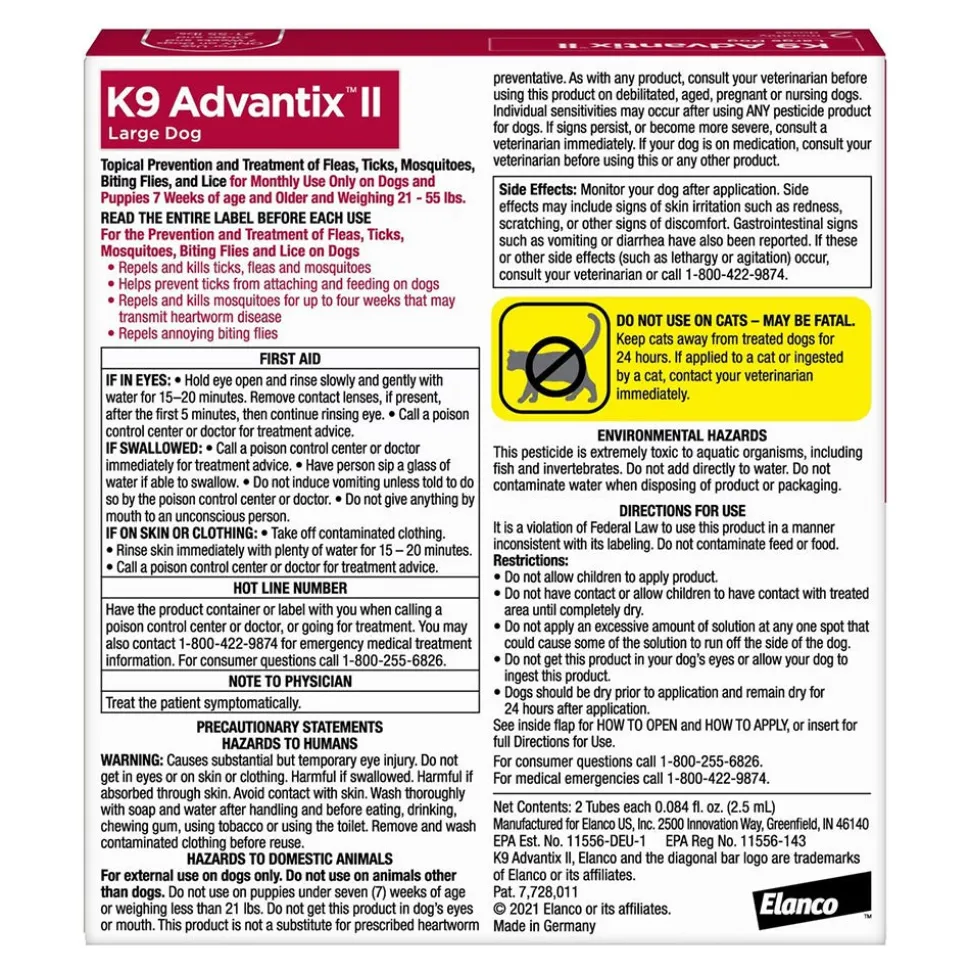 Elanco K9 Advantix II 2-Month Supply Topical Flea, Tick & Mosquito Treatment & Prevention for Large Dogs 21-55 lbs