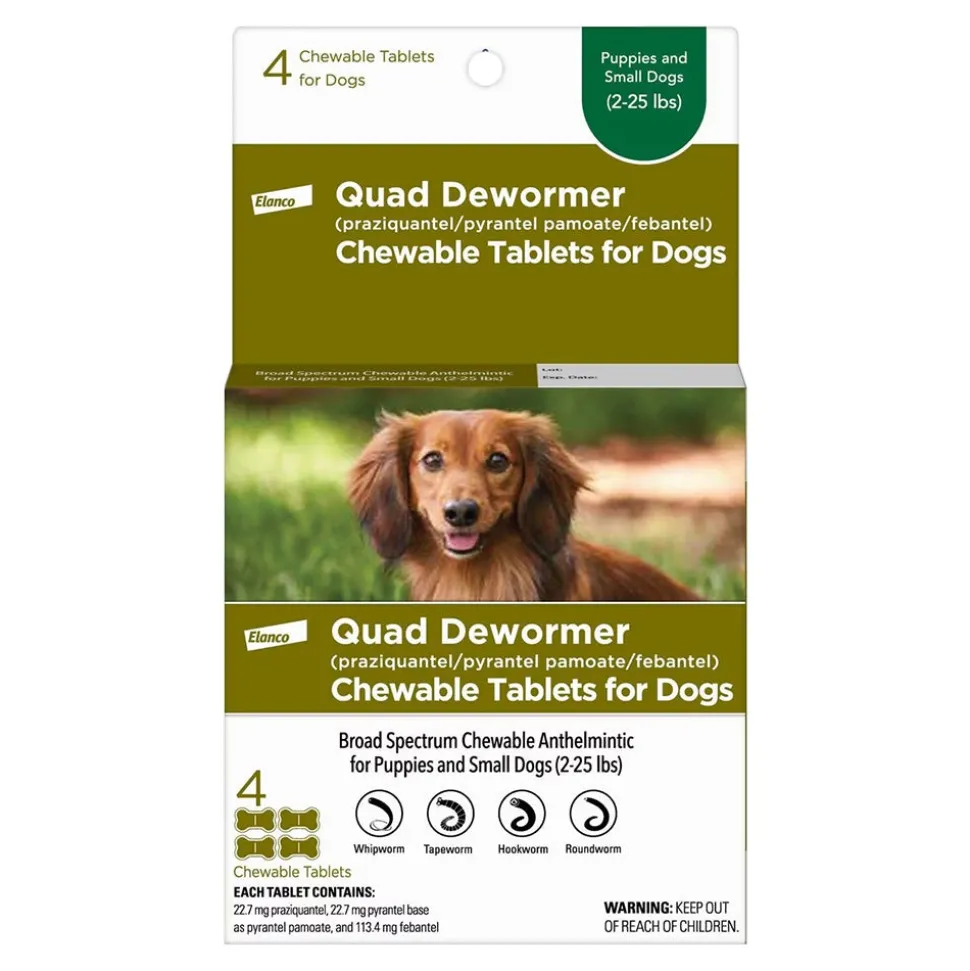 Elanco Quad Dewormer Chewable Tablets for Small Dogs 2-25 lbs 4 Count