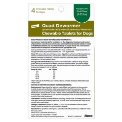 Elanco Quad Dewormer Chewable Tablets for Small Dogs 2-25 lbs 4 Count