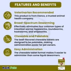 Elanco Quad Dewormer Chewable Tablets for Large Dogs Over 45 lbs 2 Count