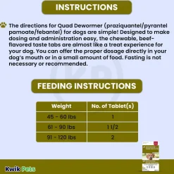 Elanco Quad Dewormer Chewable Tablets for Large Dogs Over 45 lbs 2 Count