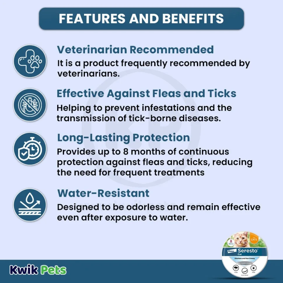 Elanco Seresto Flea & Tick Treatment & Prevention Collar for Cats 8 Months Protection One Size