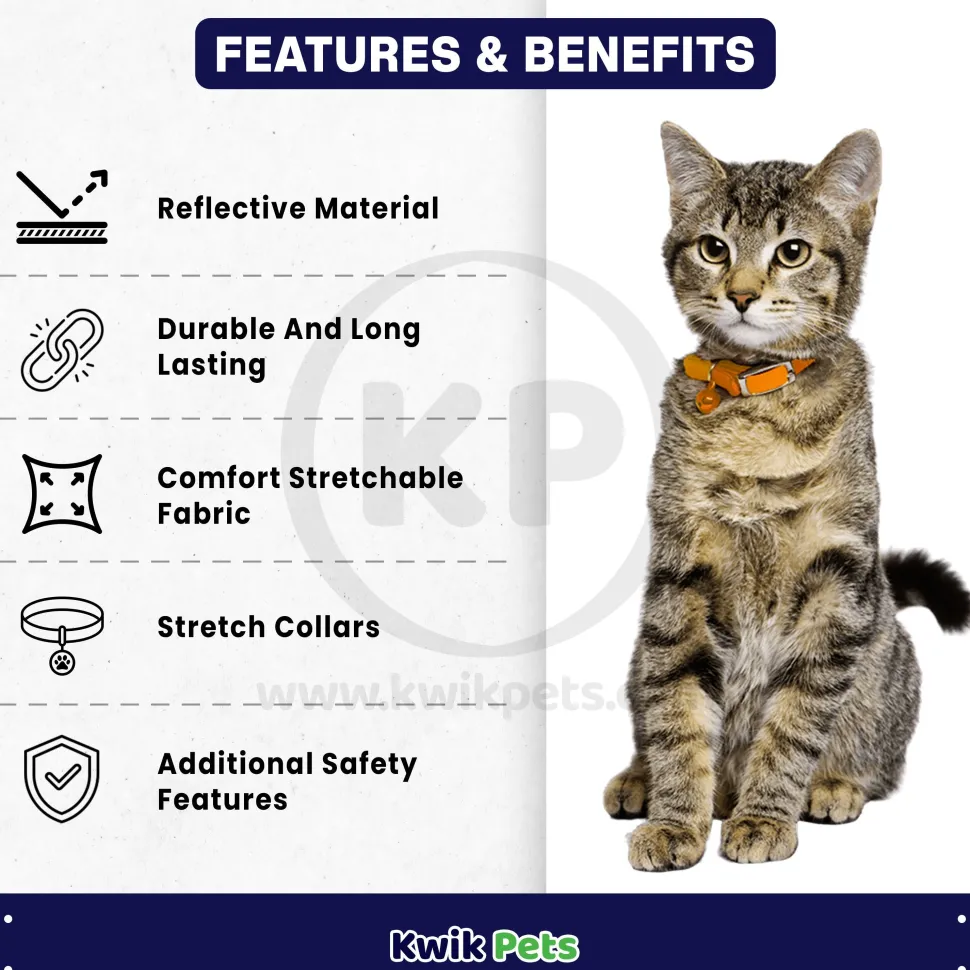 Elasta Cat Reflective Safety Stretch Collar with Reflective Charm Yellow 3/8 In X 10 in