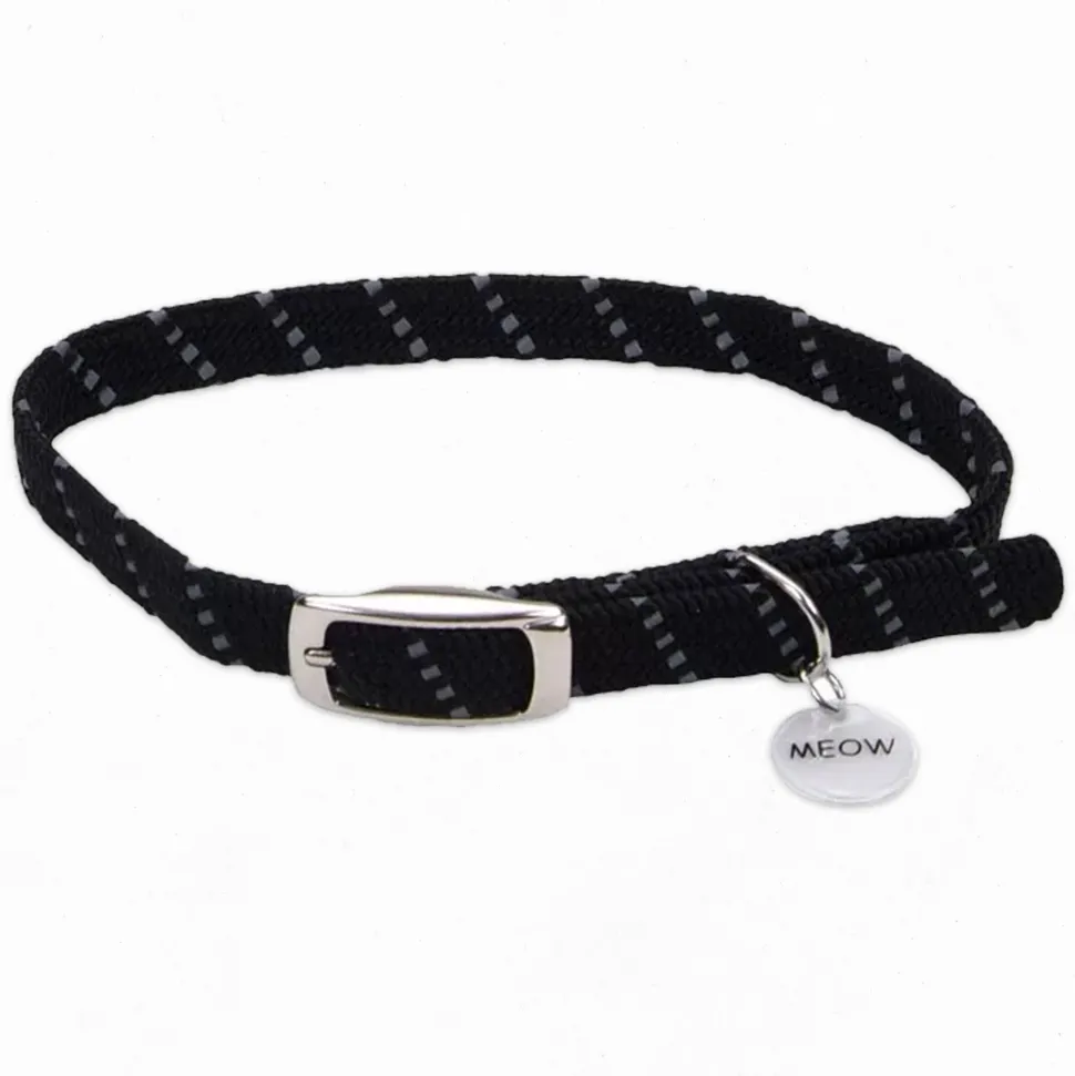 Elasta Cat Reflective Safety Stretch Collar with Reflective Charm Black 3/8 In X 10 in