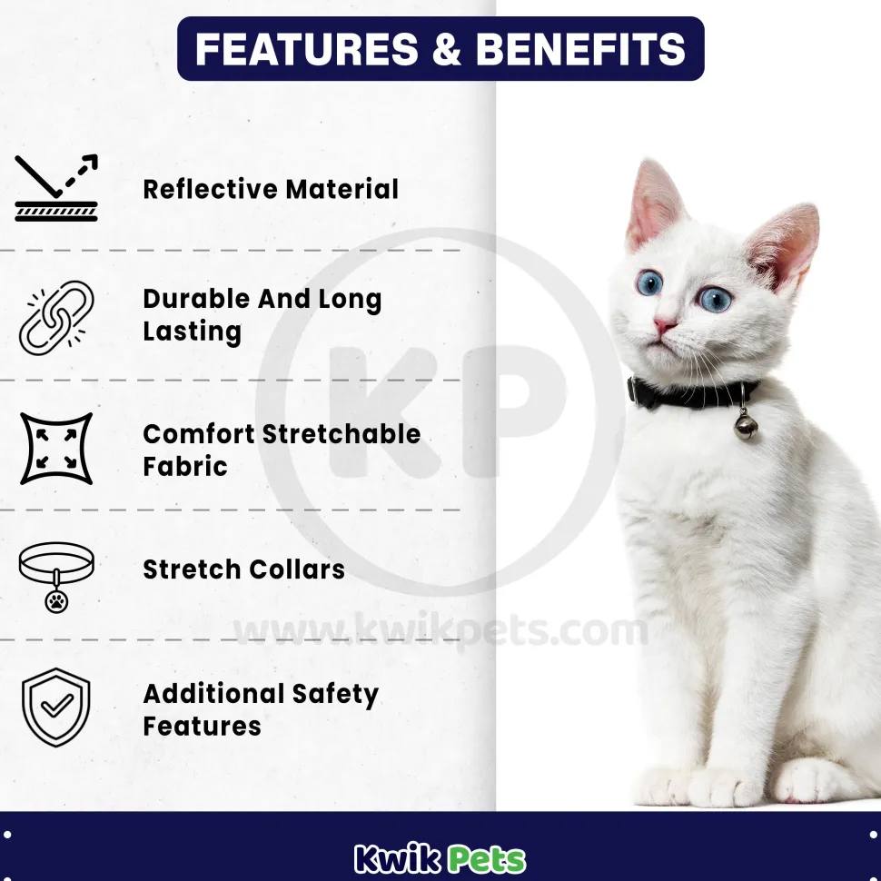 Elasta Cat Reflective Safety Stretch Collar with Reflective Charm Black 3/8 In X 10 in