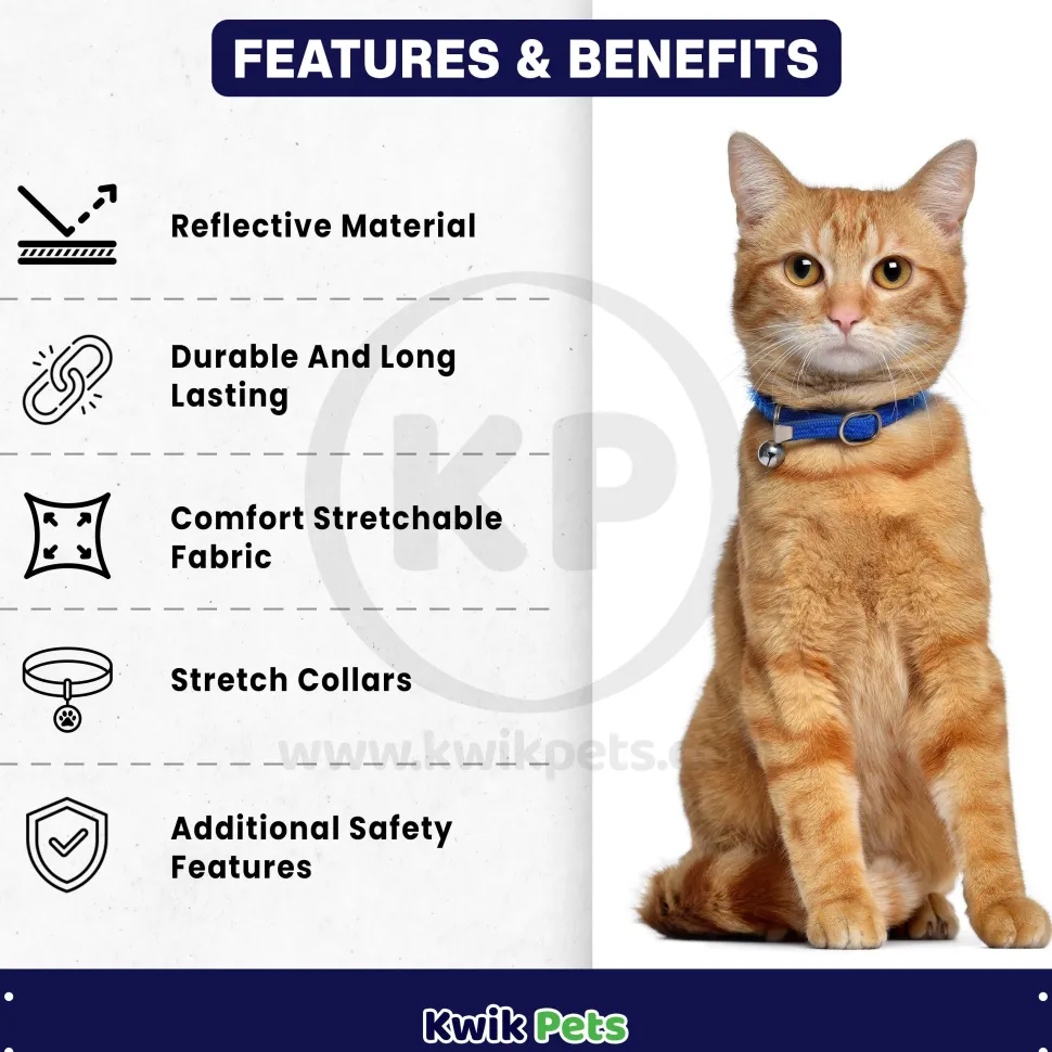 Elasta Cat Reflective Safety Stretch Collar with Reflective Charm Blue 3/8 In X 10 in