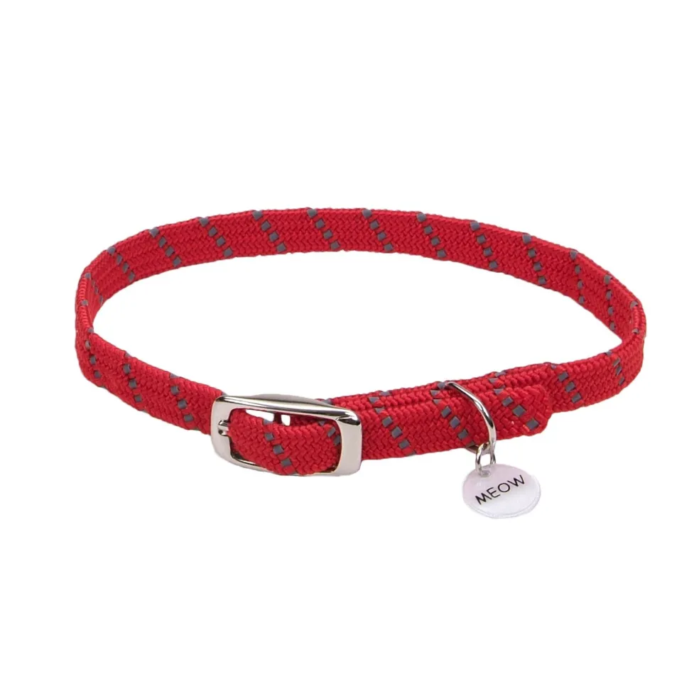 Elasta Cat Reflective Safety Stretch Collar with Reflective Charm Red 3/8 In X 10 in