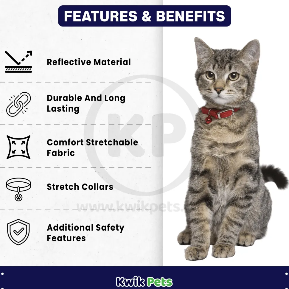 Elasta Cat Reflective Safety Stretch Collar with Reflective Charm Red 3/8 In X 10 in