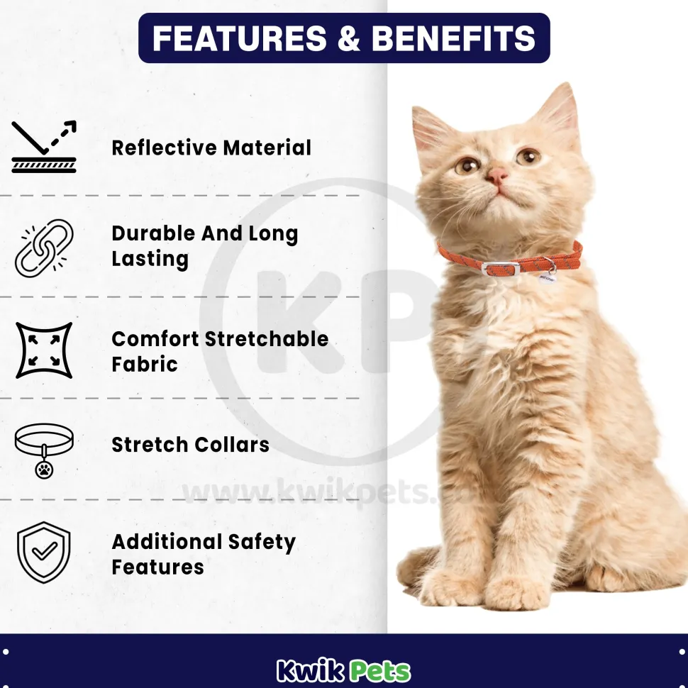Elasta Cat Reflective Safety Stretch Collar with Reflective Charm Orange, 3/8 In X 10 in