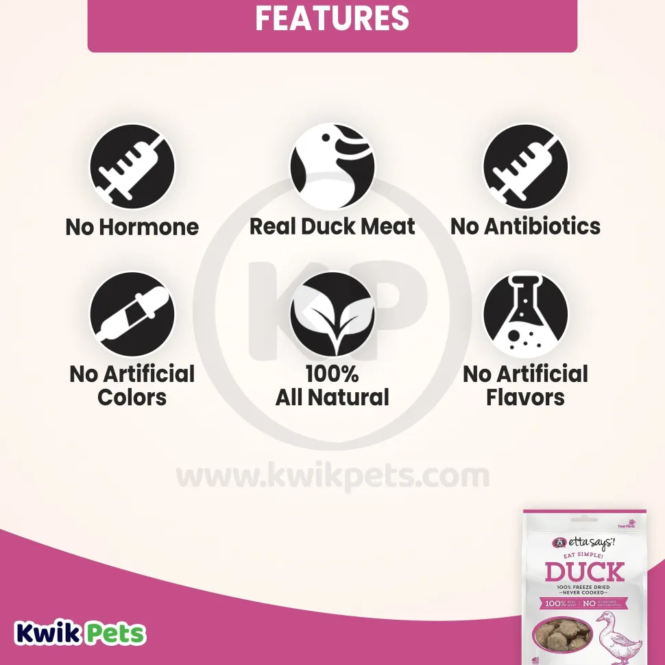 Etta Says! Eat Simple 100% Freeze Dried Never Cooked Duck Dog Treats 2.5-oz