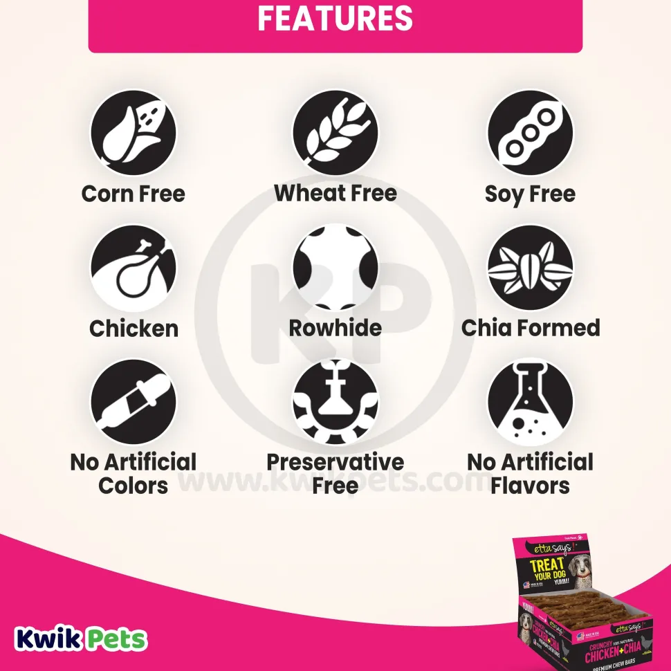 Etta Says! Premium Crunchy Bars Chicken & Chia Dog Treats 12 Count