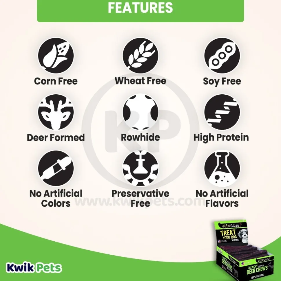 Etta Says! Premium Crunchy Deer Chews Dog Treat 4-in 36 Count