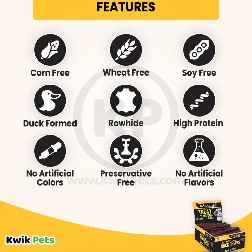 Etta Says! Premium Crunchy Duck Chews Dog Treat 4-in 36 Count