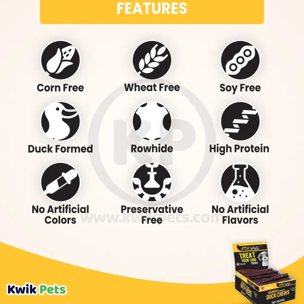 Etta Says! Premium Crunchy Duck Chews Dog Treat 4.5-in 36 Count