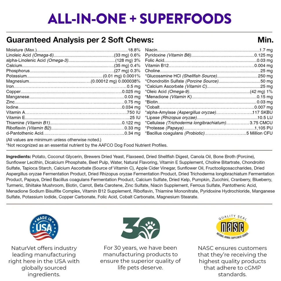 Evolutions by NaturVet All-in-One Plus Superfoods Soft Chews for Dogs 90 Count 7.9-oz