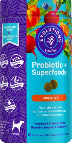 Evolutions by NaturVet Probiotic Plus Superfoods Digestive Support Soft Chews for Dogs 90 Count 6.9-oz