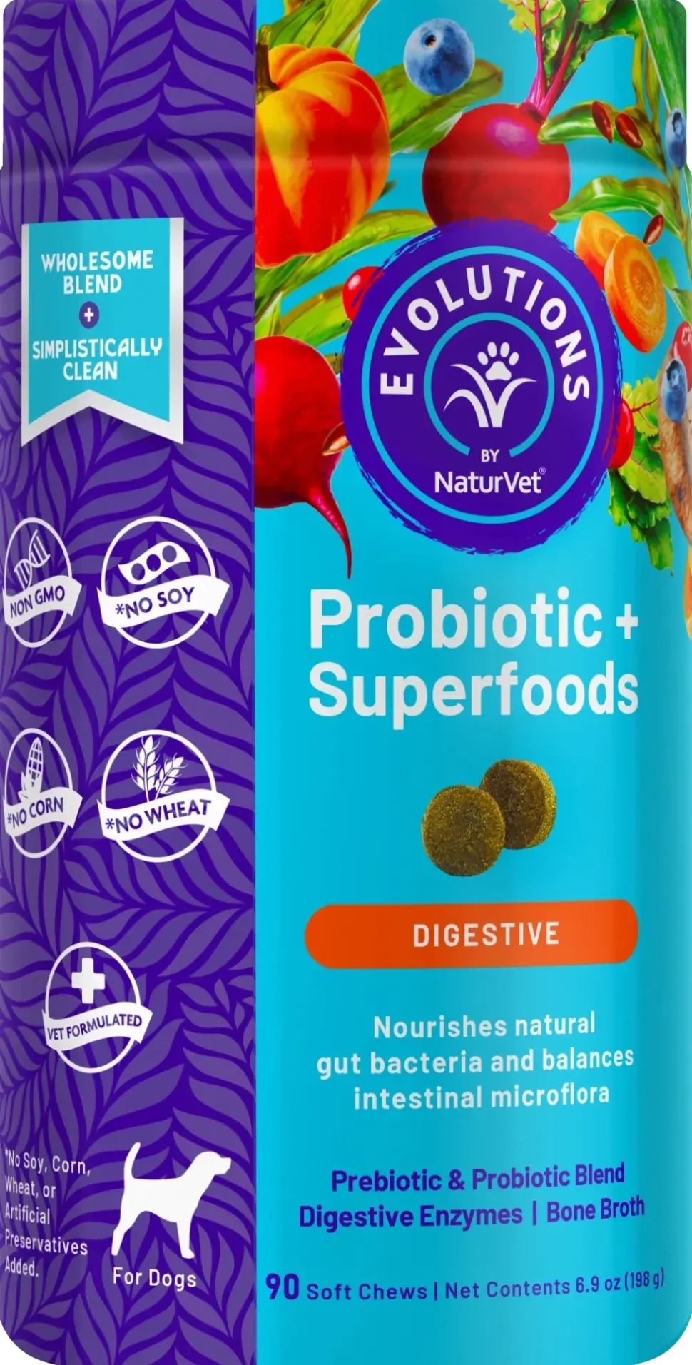 Evolutions by NaturVet Probiotic Plus Superfoods Digestive Support Soft Chews for Dogs 90 Count 6.9-oz