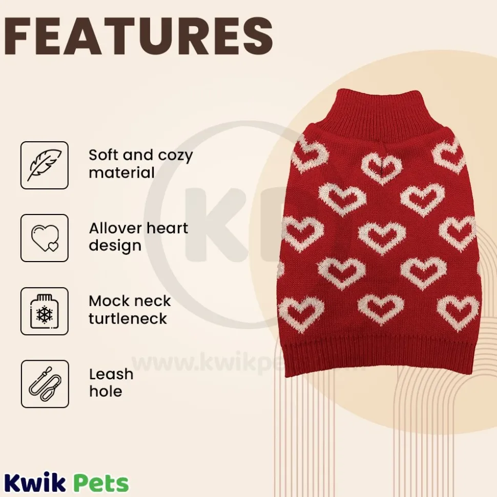 Fashion Pet Allover Hearts Dog Sweater Red Small