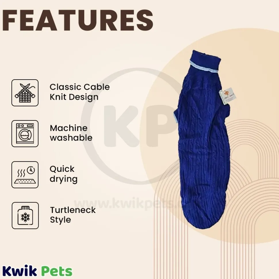 Fashion Pet Classic Cable Dog Sweater Cobalt Blue Extra-Large