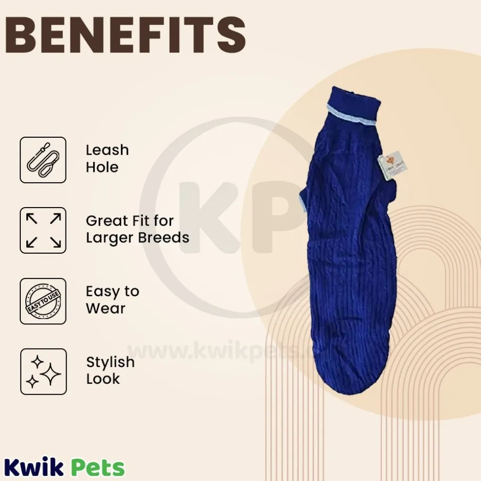 Fashion Pet Classic Cable Dog Sweater Cobalt Blue Extra-Large