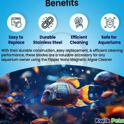 Flipper Cleaner Stainless Steel Replacement Blades for Glass Aquariums Black Nano 2 Count