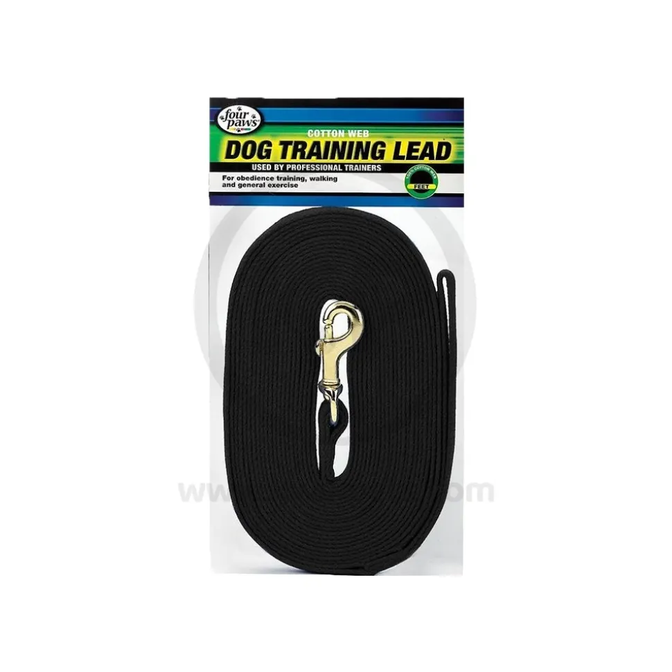Four Paws Cotton Web Dog Training Lead Black 10-ft