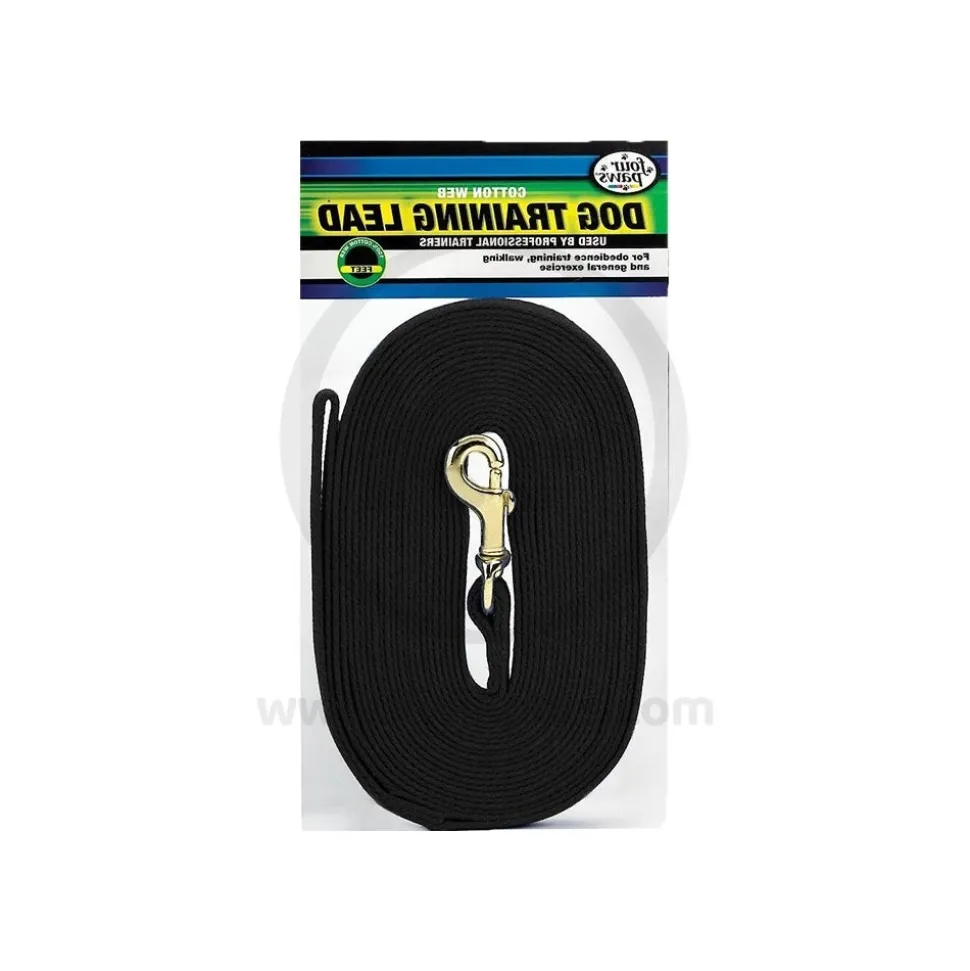 Four Paws Cotton Web Dog Training Lead Black 10-ft