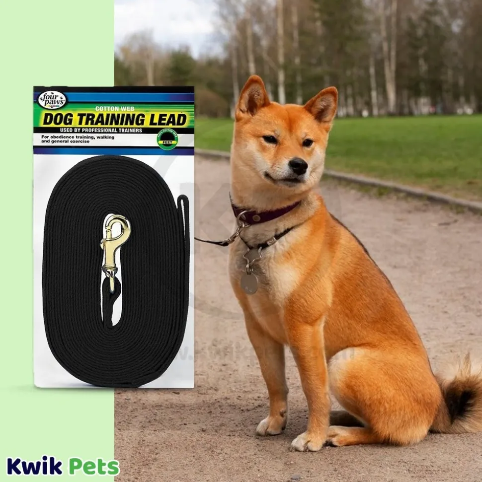 Four Paws Cotton Web Dog Training Lead Black 10-ft