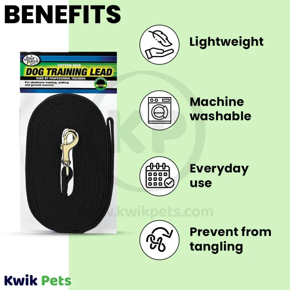 Four Paws Cotton Web Dog Training Lead Black 10-ft