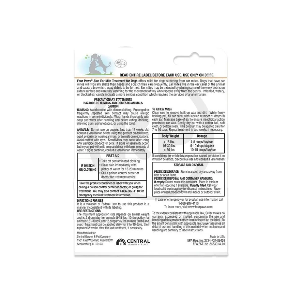 Four Paws Healthy Promise Aloe Ear Mite Treatment For Dogs 0.75-oz