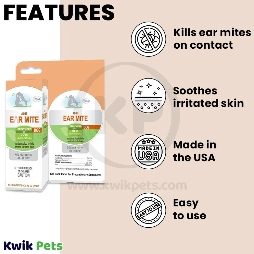Four Paws Healthy Promise Aloe Ear Mite Treatment For Dogs 0.75-oz