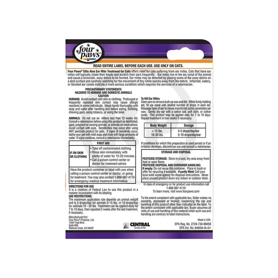 Four Paws Healthy Promise Aloe Ear Mite Treatment For Cats 0.75-oz