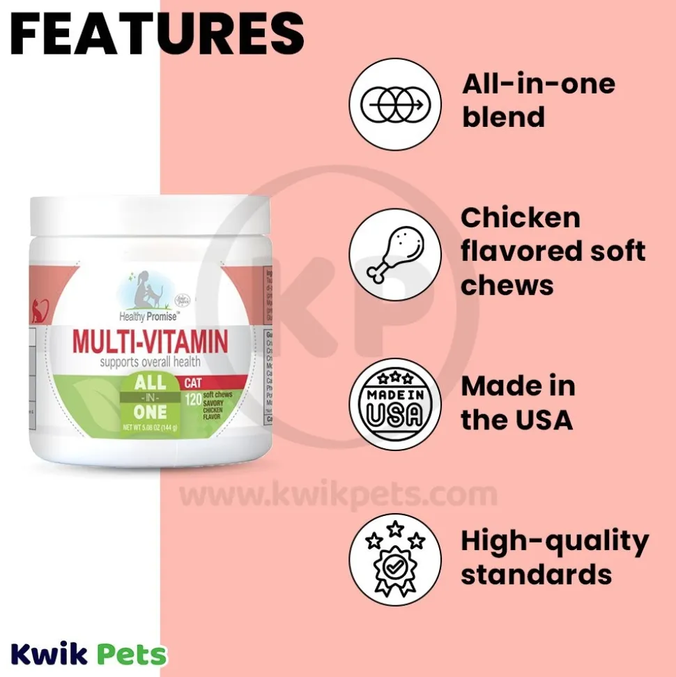 Four Paws Healthy Promise Cat Multi-Vitamins Soft Chews Savory Chicken 120 Count 5.08-oz