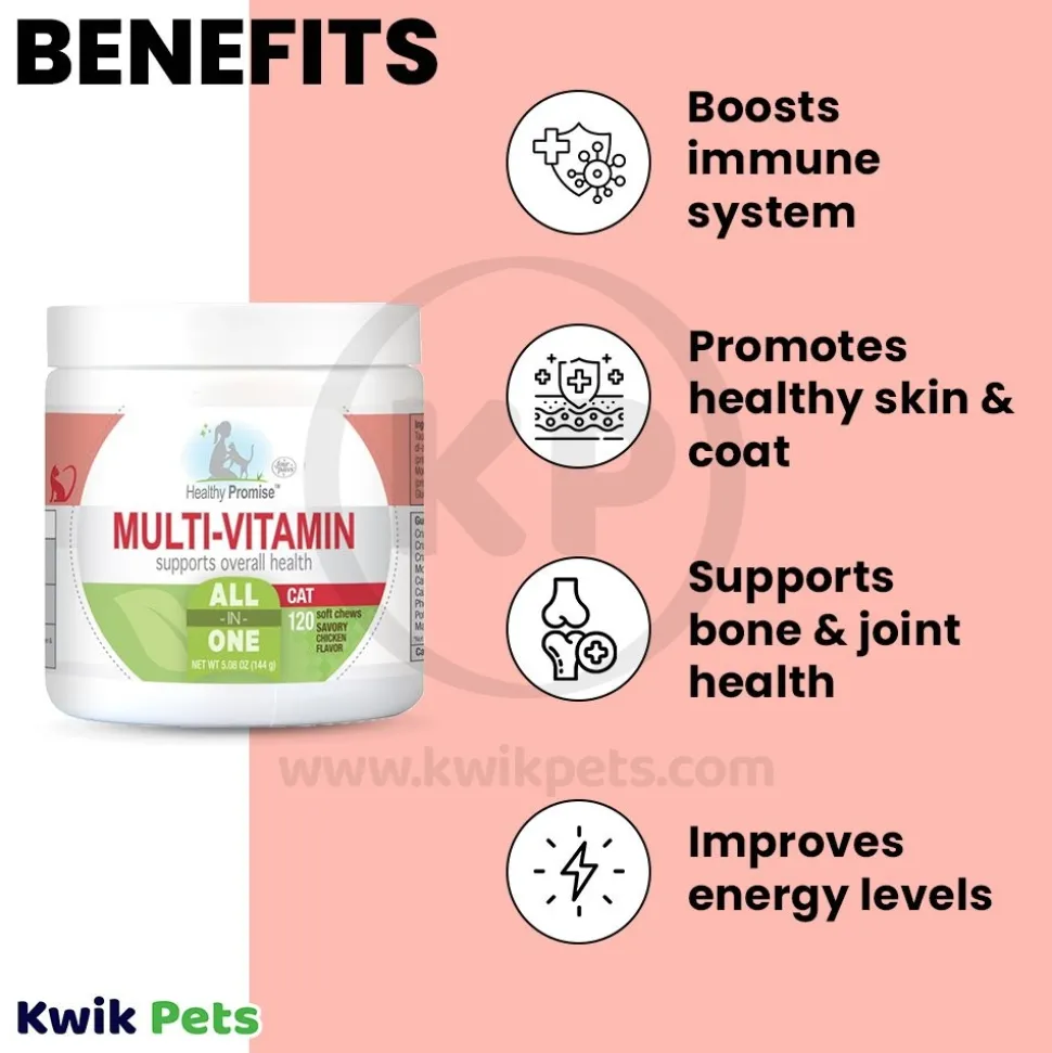 Four Paws Healthy Promise Cat Multi-Vitamins Soft Chews Savory Chicken 120 Count 5.08-oz