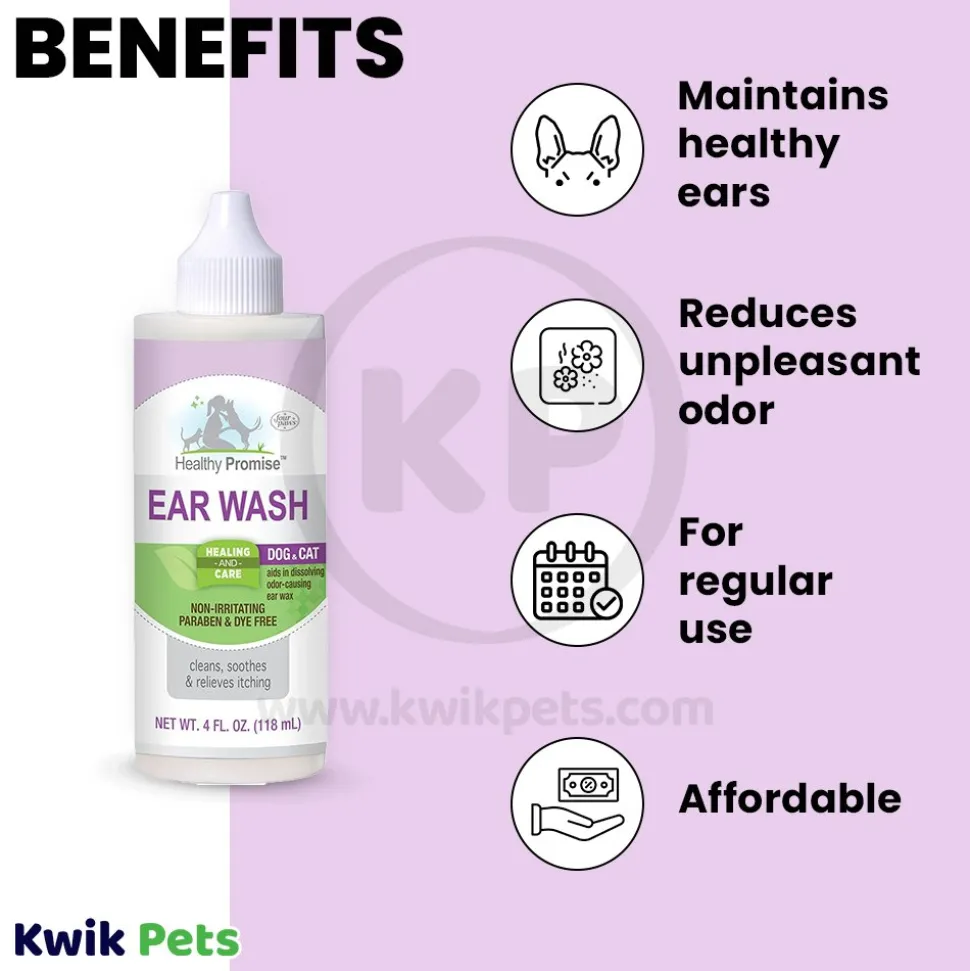 Four Paws Healthy Promise Ear Wash for Dogs & Cats 4-oz