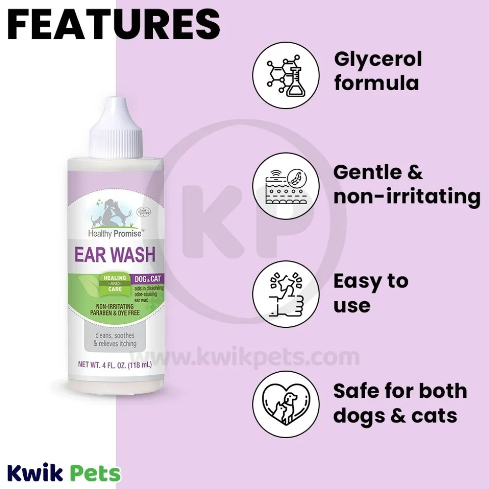 Four Paws Healthy Promise Ear Wash for Dogs & Cats 4-oz