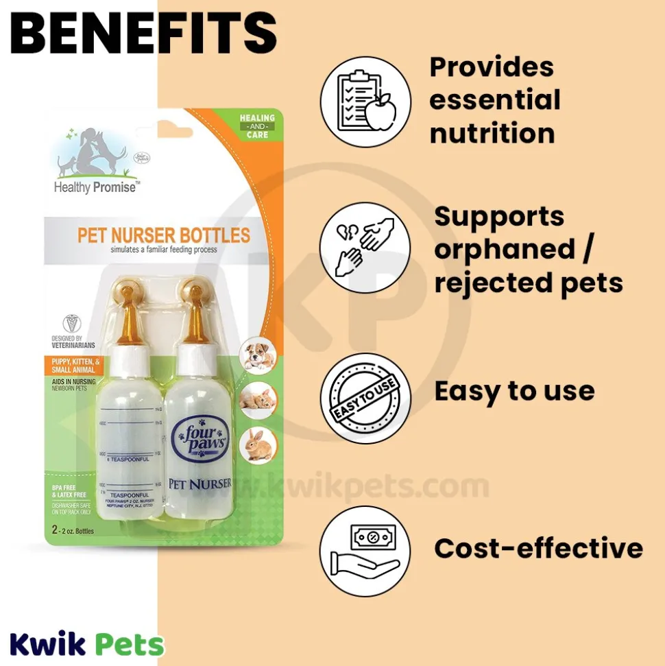 Four Paws Healthy Promise Pet Nurser Bottles for Puppy Kitten & Small Animals 2 Count